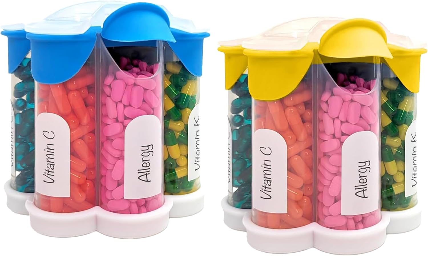 xl-pill-thing-organizer-cute-blossom-pill-dispenser-with-7-compartments-daily-weekly-monthly-supplement-bottle---2-pack-light-blue-yellow-1