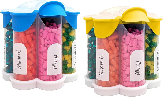 xl-pill-thing-organizer-cute-blossom-pill-dispenser-with-7-compartments-daily-weekly-monthly-supplement-bottle---2-pack-light-blue-yellow-1