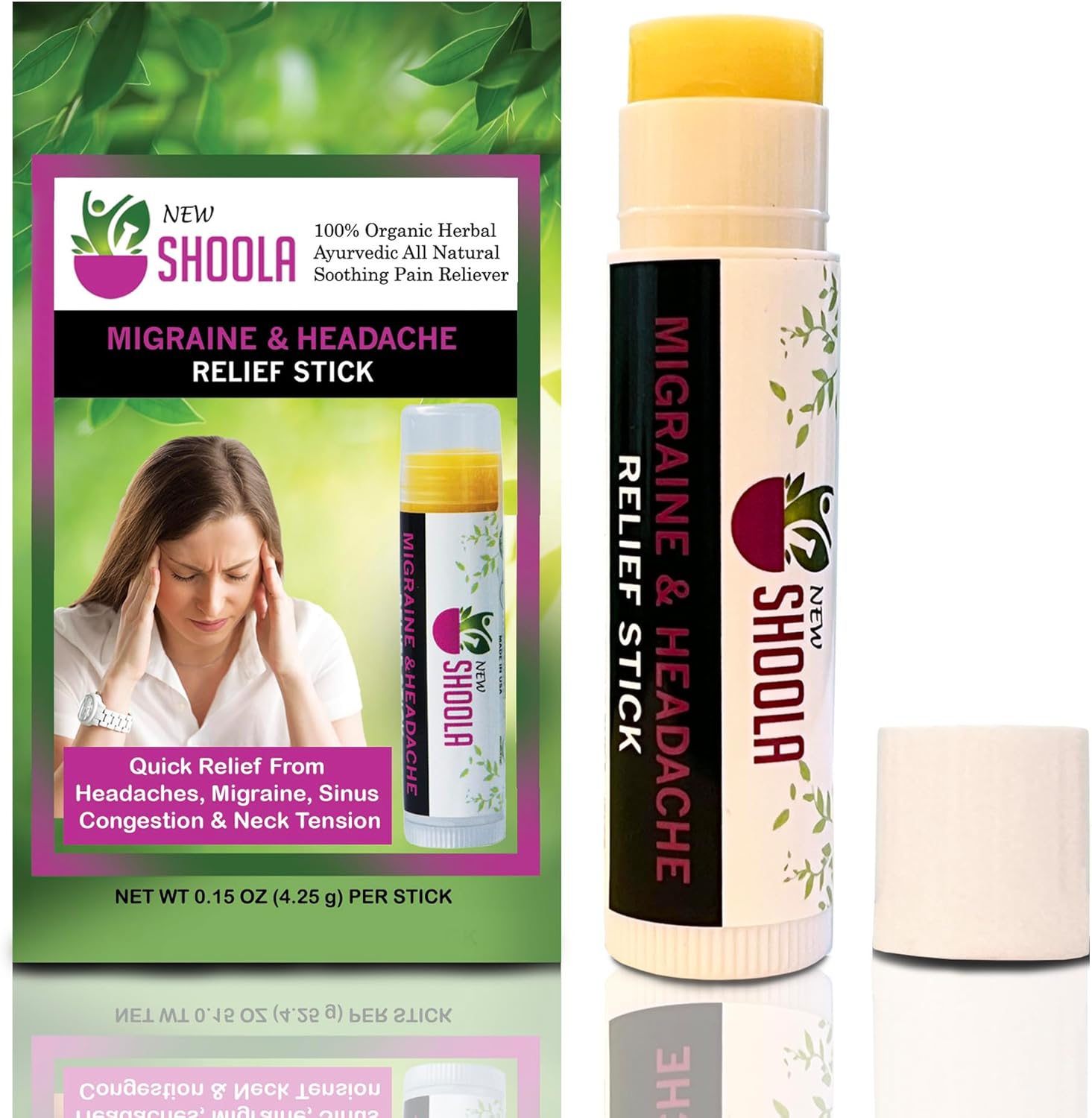 Organic SHOOLA RELIEF BALM Essential Oil Roll Stick for Headache and Migraine Relief - Herbal Blend for Neck Tension and Congestion - No Side Effects - Fast Acting Relief - Espot.com.au