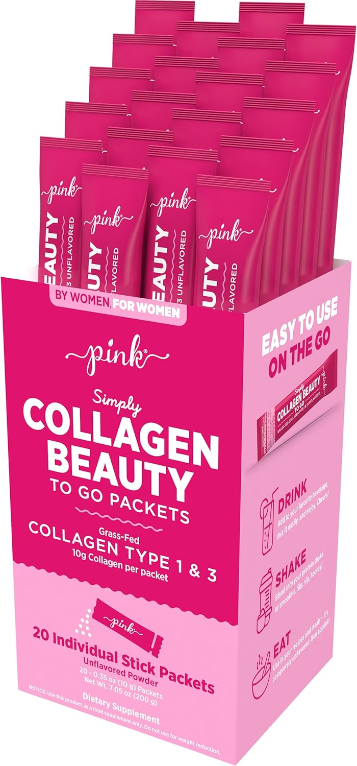 pink-collagen-powder-travel-packets---unflavored-type-1-3-gluten-free-non-gmo-grass-fed-peptides---20-packets-2