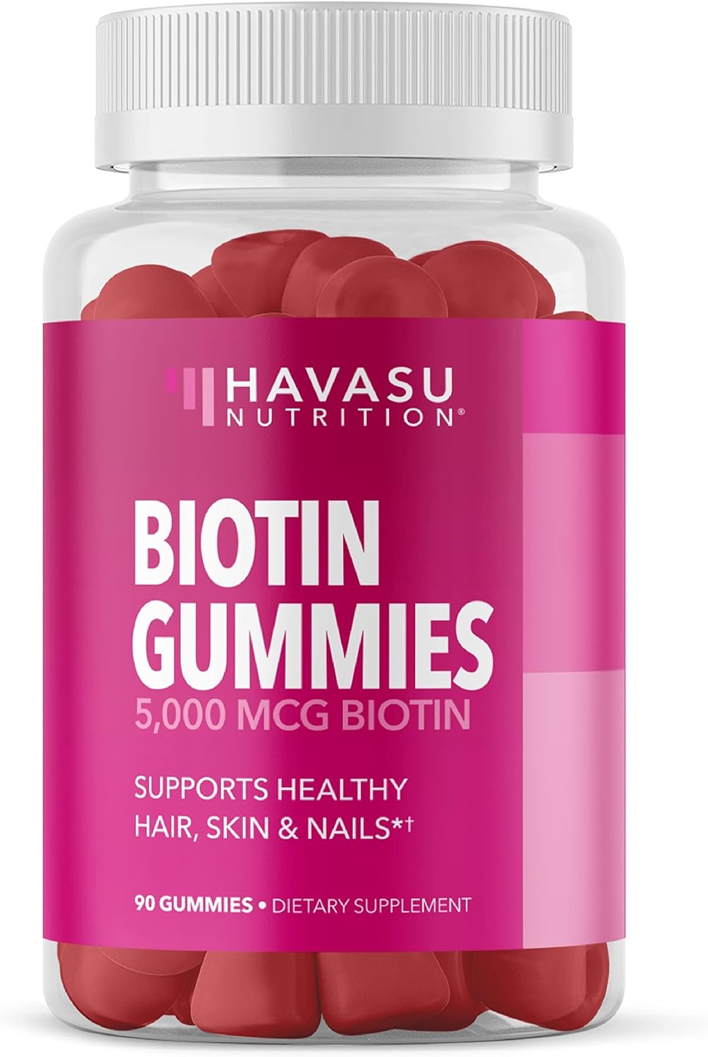 5000mcg Biotin Gummies for Hair, Skin, & Nails - Vegan Supplement - GLP-1 Nutritional Support - Promotes Healthy Hair & Skin - Vitamin B7 - Strawberry Flavor - 90 Count - Espot.com.au