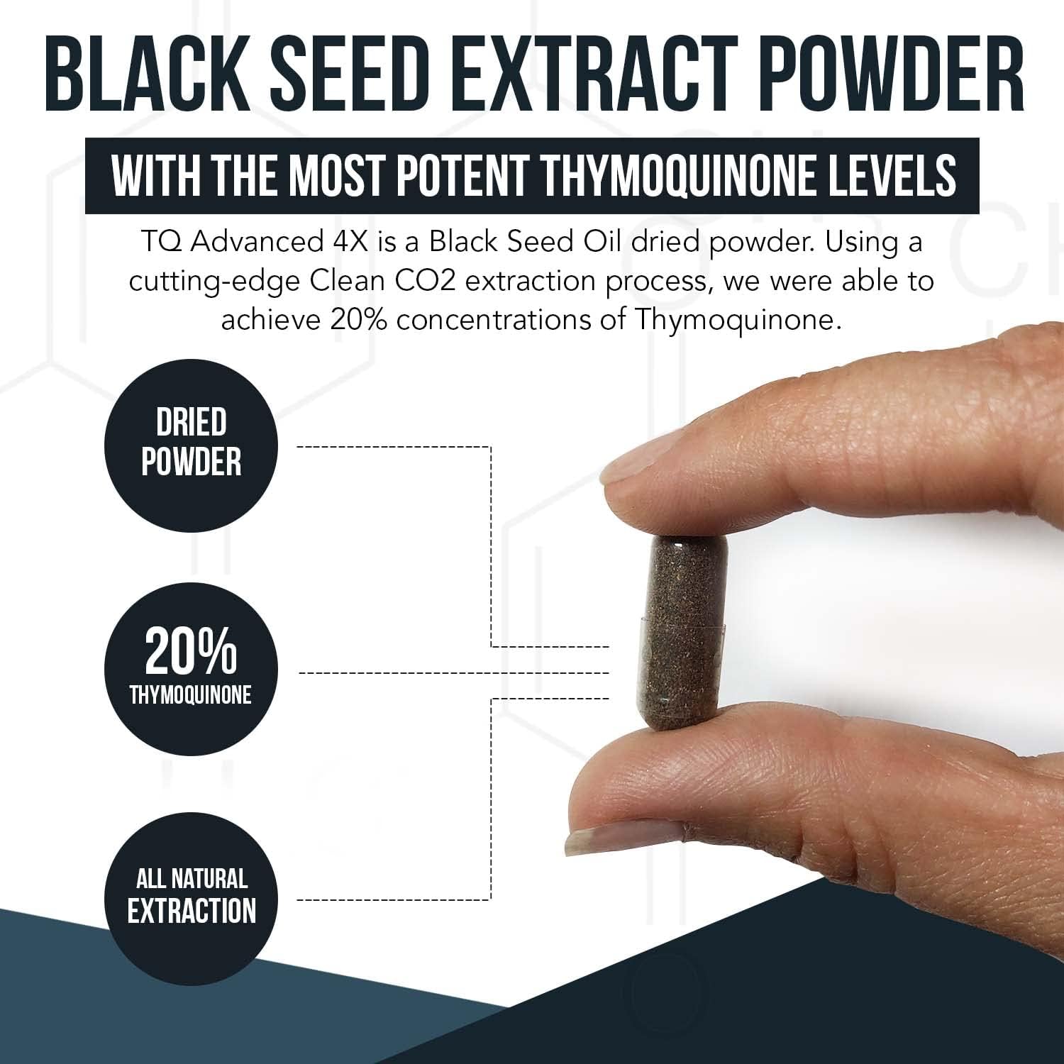 Thymoquinone Black Seed Oil Extract Capsules - 20% Concentration - TQ-Advanced 4X® - 60 Capsules - Nigella Sativa - Vegan - Glass Bottle - Espot.com.au