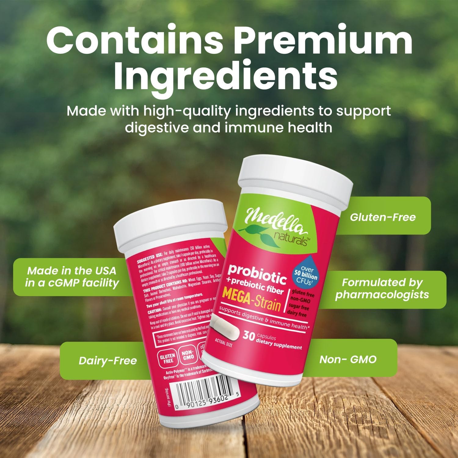 medella-naturals-mega-strain-50-billion-cfu-probiotics-prebiotics---30-caps-for-women-men---promote-digestive-health-and-good-flora---no-refrigeration-needed---lactobacillus-rhamnosus-3