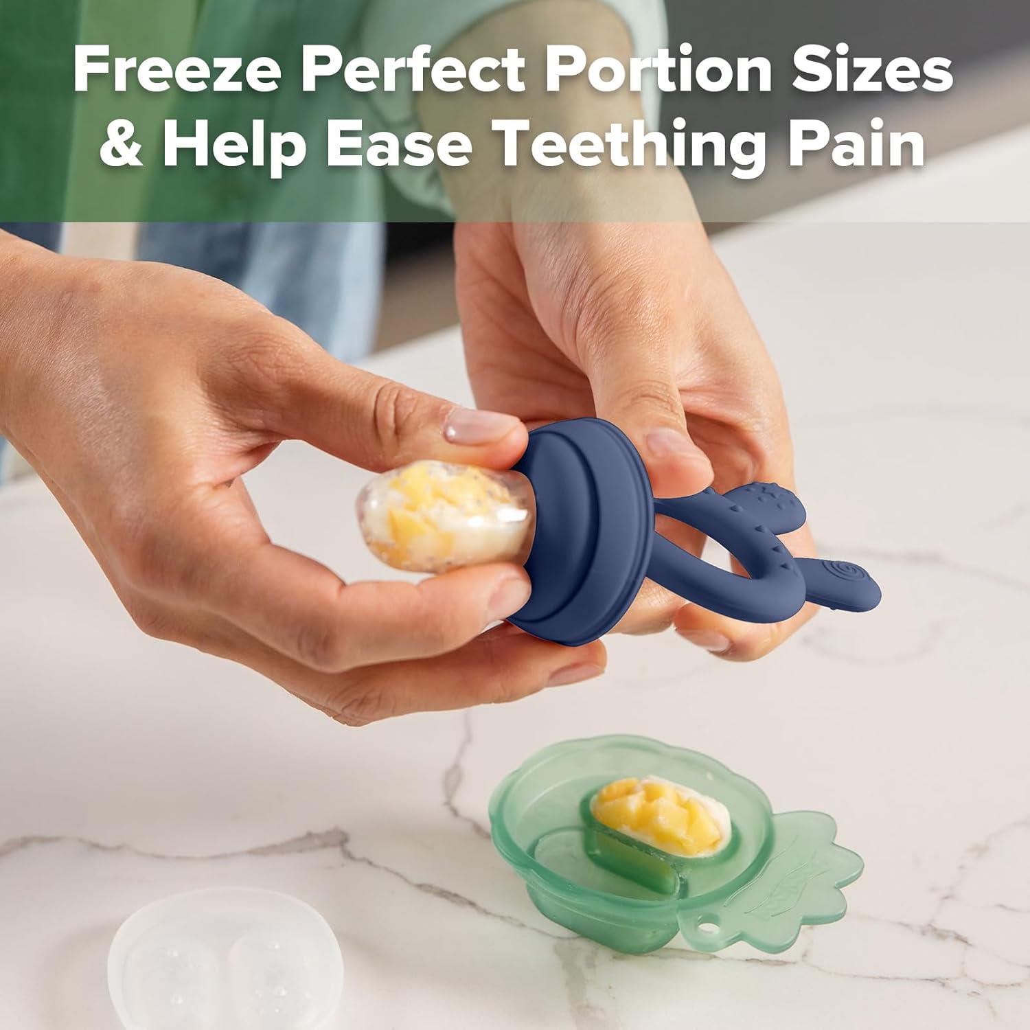 haakaa-baby-food-feeder-freezer-tray-combo---silicone-popsicle-molds-for-cooling-relief---bpa-free-self-feeding-set-for-infants-4-months-and-up---steel-blue-color-3