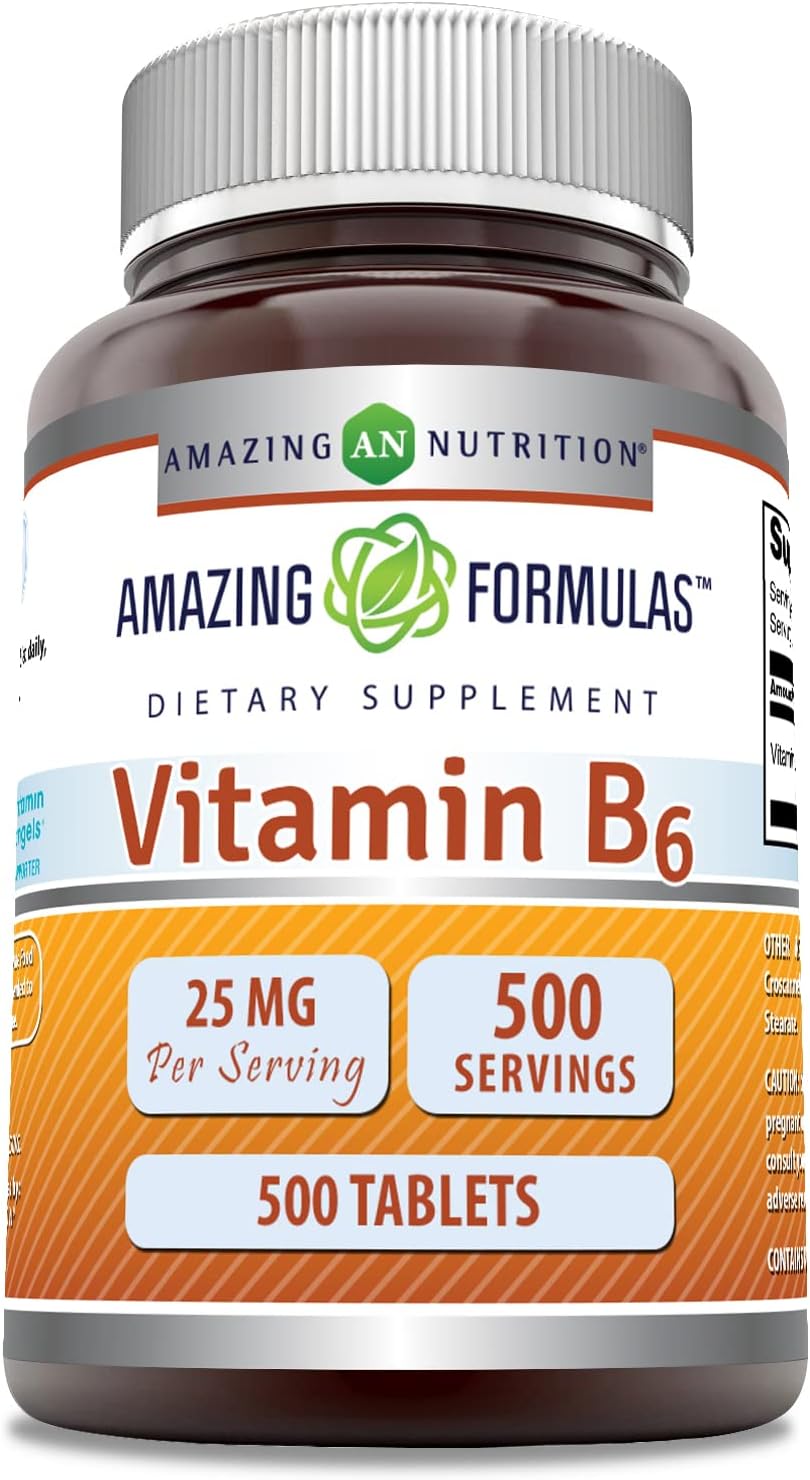 High-Quality Amazing Formulas Vitamin B6 Pyridoxine 25mg Tablets - Non GMO & Gluten Free - USA Made - 500 Tablets - Espot.com.au