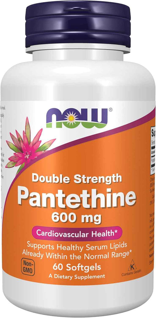NOW Foods Pantethine 600mg Double Strength Softgels for Cardiovascular Health - 60 Count