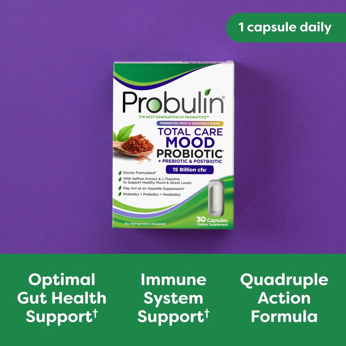 probulin-total-care-mood-capsules-with-prebiotics-probiotics-postbiotics-saffron-extract-l-theanine-for-gut-mood-support---15-billion-cfu-11-strains-vegan---30-count-2