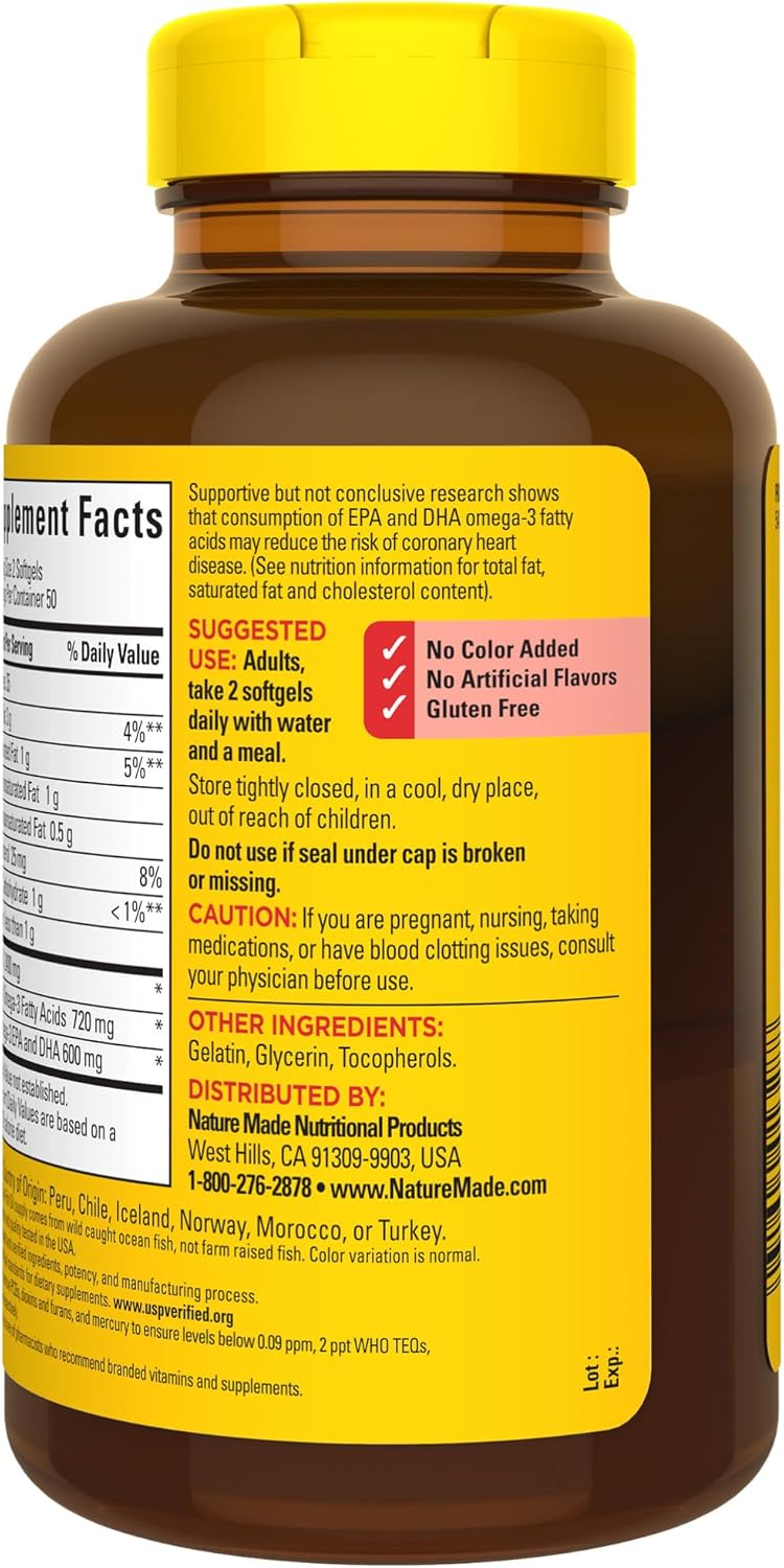 Fish Oil Softgels 1200mg - Omega 3 Supplement for Heart Health - 100 Softgels, 50 Day Supply by Nature Made - Espot.com.au