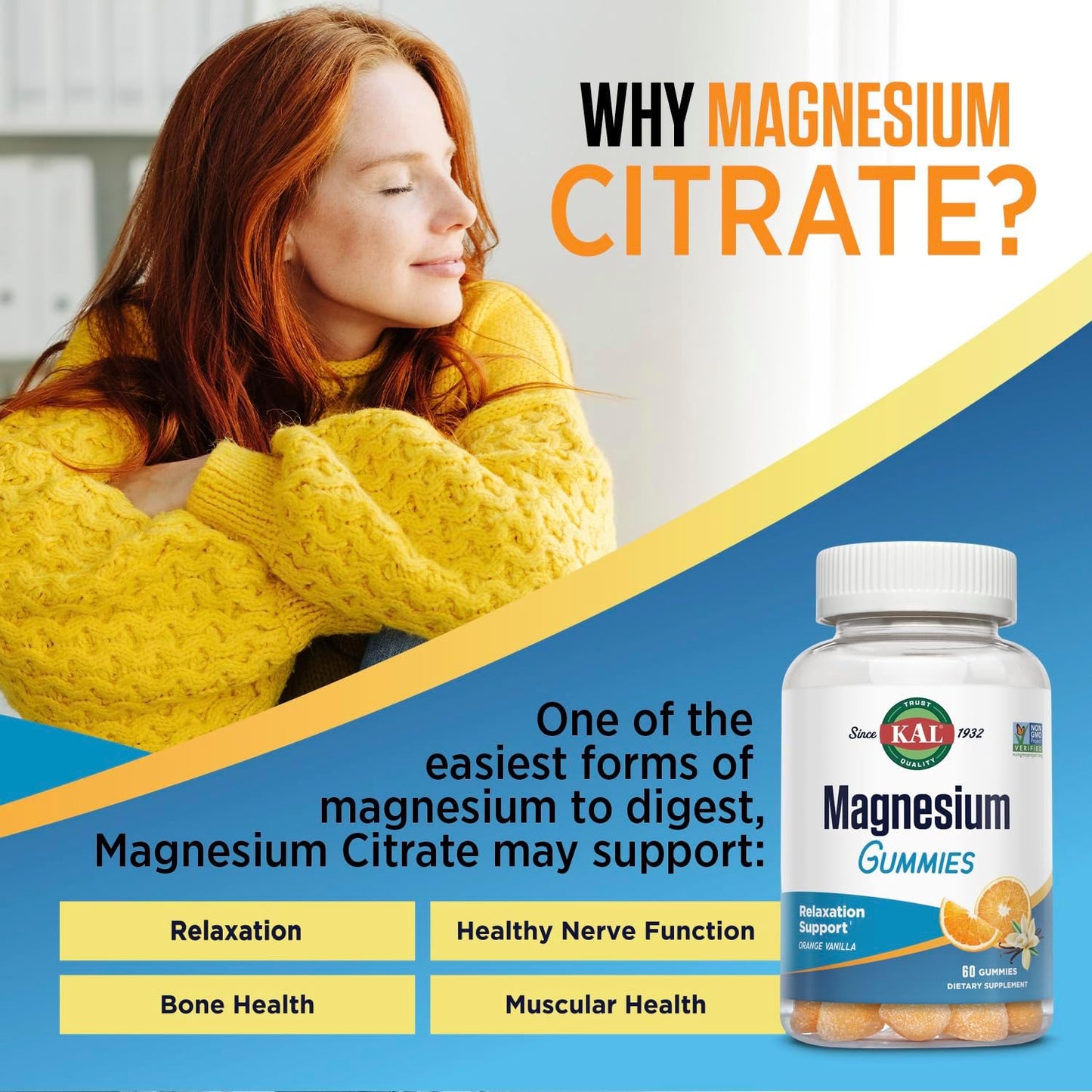 330mg Magnesium Citrate Gummies for Relaxation, Bone & Muscle Support - Orange Vanilla Flavor - Non-GMO & Vegetarian - 60 Gummies - Espot.com.au