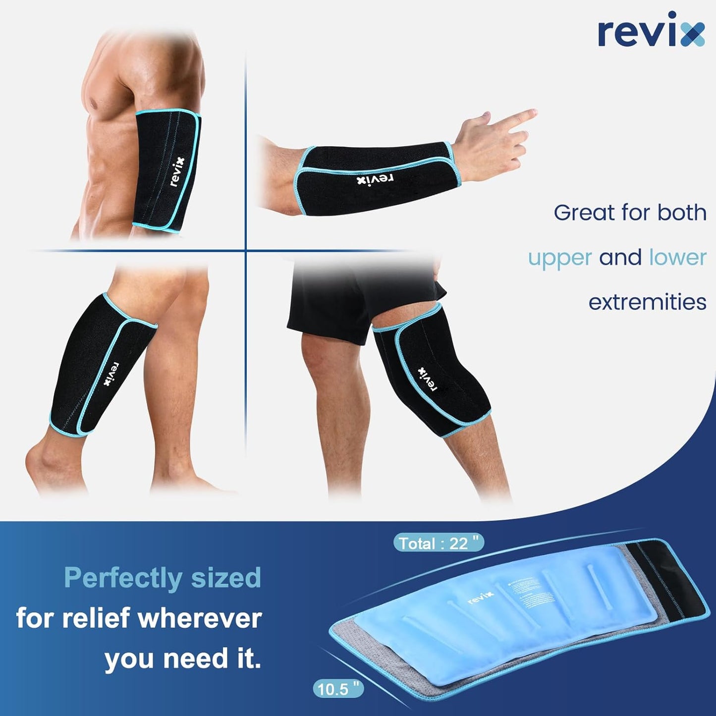 REVIX XL Shin Ice Pack - Reusable Gel Cold Pack for Calf and Elbow Pain Relief - Leg Cold Therapy Compression Sleeve with Full 360° Coverage - Refreezable and Comfortable - Espot.com.au