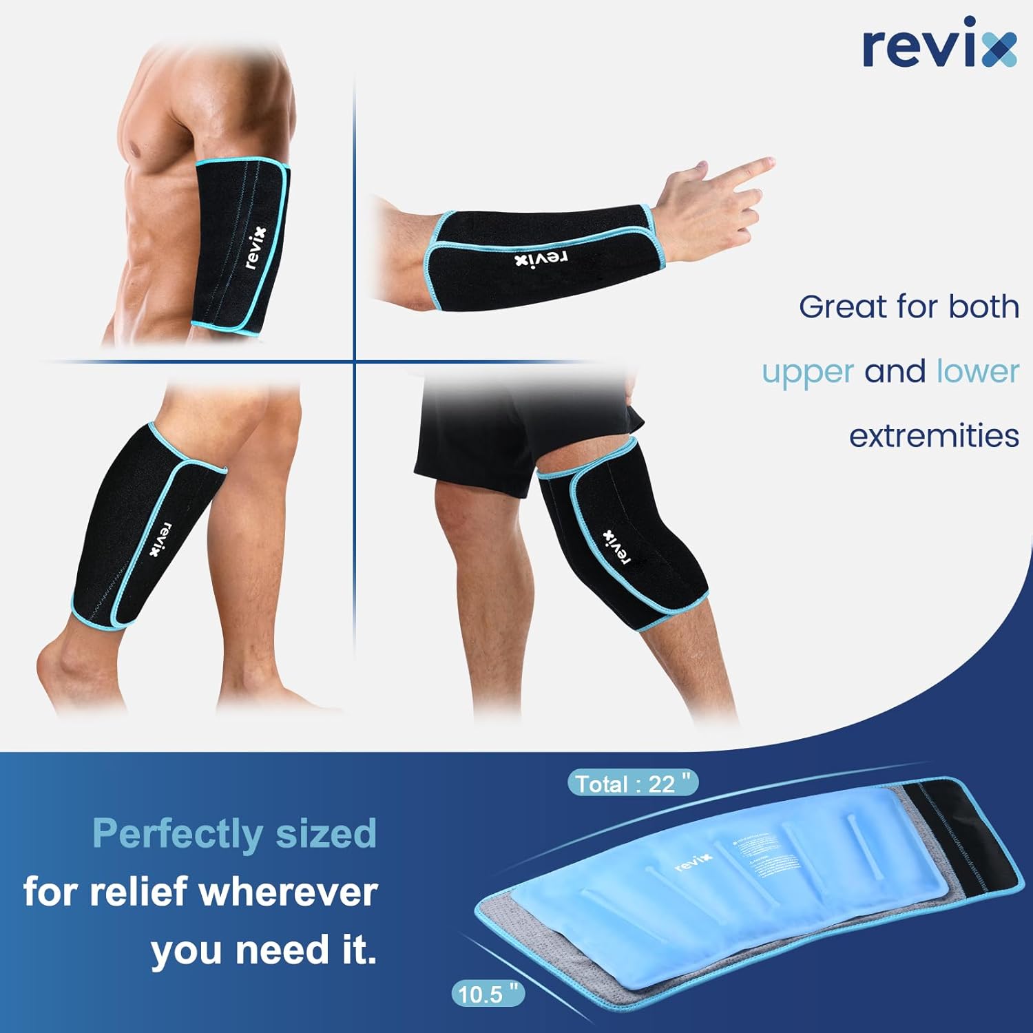 REVIX XL Shin Ice Pack - Reusable Gel Cold Pack for Calf and Elbow Pain Relief - Leg Cold Therapy Compression Sleeve with Full 360° Coverage - Refreezable and Comfortable - Espot.com.au