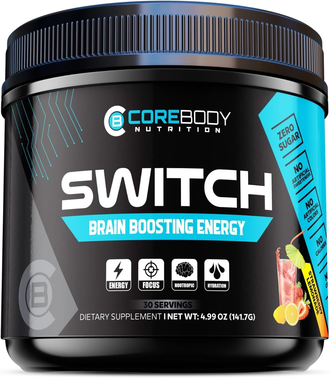 Brain Boosting Nootropic Energy Supplement with Alpha GPC & Ashwagandha - Enhance Mental Focus, Cognitive Function, Mood & Memory - Sugar Free Energy Powder for Keto - CoreBody Nutrition Switch - Espot.com.au