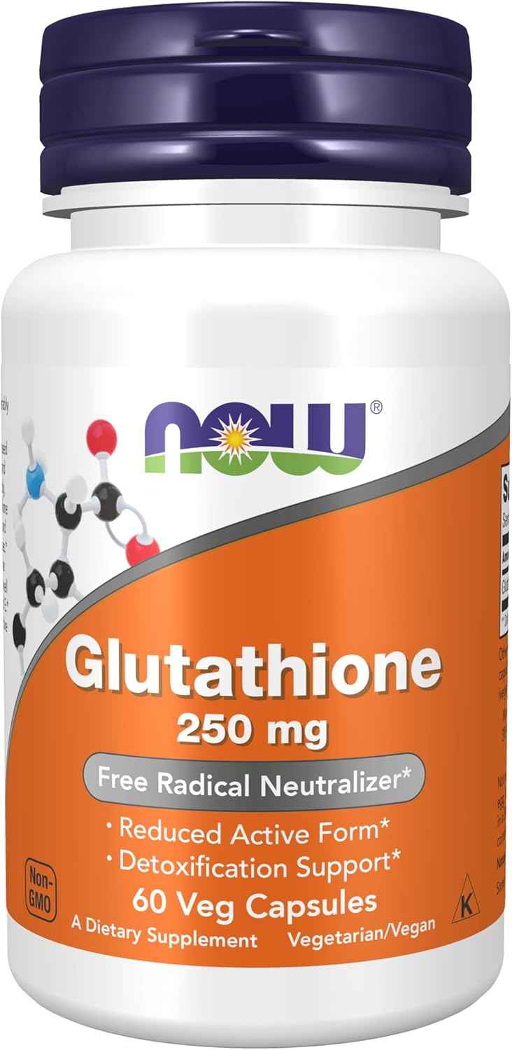 NOW Foods Glutathione 250mg Capsules - Detox & Free Radical Support - 60 Vegetarian Capsules