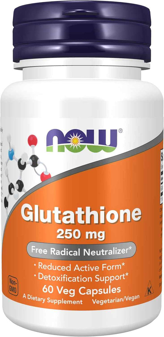 NOW Foods Glutathione 250mg Capsules - Detox & Free Radical Support - 60 Vegetarian Capsules