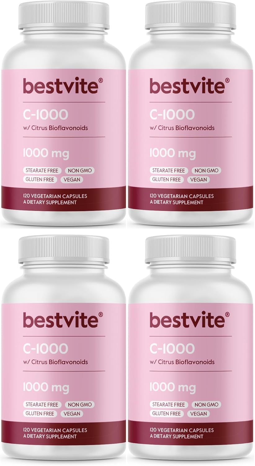 Vitamin C 1000mg Capsules with Citrus Bioflavinoids - 480 Vegetarian Capsules - Non GMO, Gluten Free, Vegan - Pack of 4 × 120 - Espot.com.au