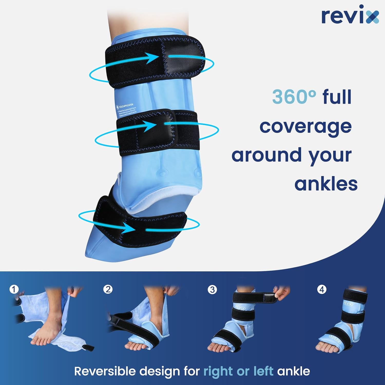 REVIX Ankle Ice Pack Wrap for Foot Pain Relief - Reusable Gel Cold Packs for Achilles Tendonitis, Plantar Fasciitis, Sprained Ankles and Heels - Feet Injuries Support - Espot.com.au