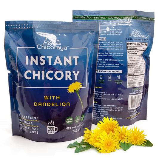 chicoraya-dandelion-chicory-coffee-powder---keto-vegan-decaf-blend---caffeine-free-beverage-substitute---roasted-root-unsweetened---141-oz-1