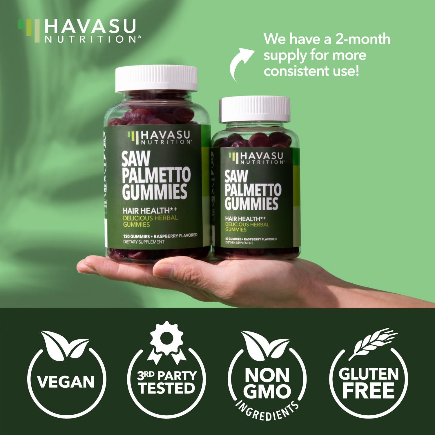 Saw Palmetto Gummies for Men - Hair Health & Balding Support - 60 Count - Raspberry Flavor - Vegan & Non-GMO - 1 Month Supply - Espot.com.au