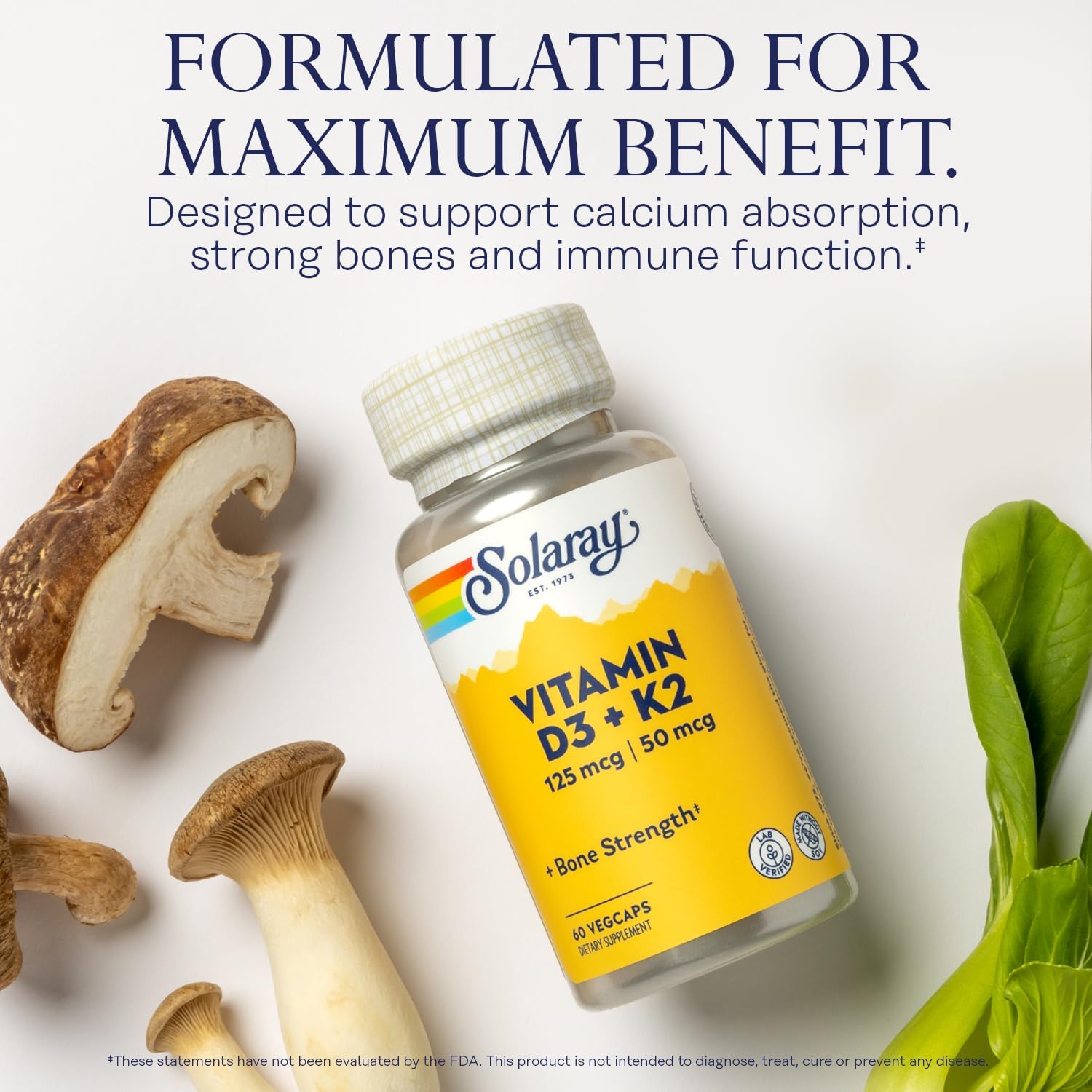 Organic Fermented Mushroom Bundle with Vitamin D3 K2 for Bone Health and Immune Support - Includes 8 Mushroom Supplement with Chaga, Reishi, Cordyceps, Turkey Tail, Lions Mane - 60ct each - Espot.com.au