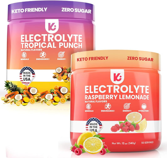 Keppi Keto Electrolytes Powder Bundle - Sugar-Free with Zero Carbs - Made in USA for Enhanced Hydration, Performance & Recovery - Tropical Punch & Raspberry Lemonade Flavor - Easy Mixing without Clumps - Espot.com.au