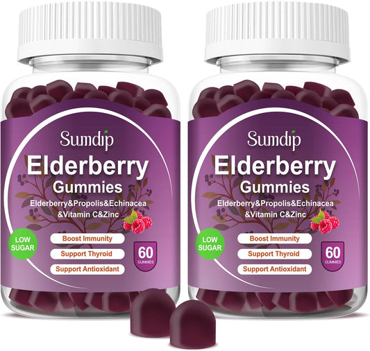 Organic Elderberry Gummies with Zinc and Vitamin C for Immune Support - Vegan, Non-GMO, Gluten Free - 120 Gummies, Berry Flavor - Espot.com.au