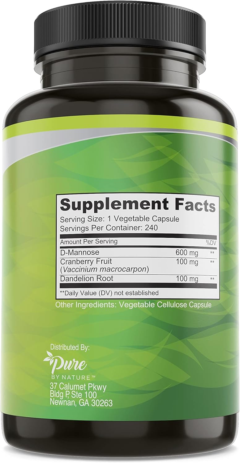 600mg-d-mannose-vegan-capsules-with-cranberry-dandelion-extract---urinary-tract-health-support---detox-body---pure-by-nature---240-count-2