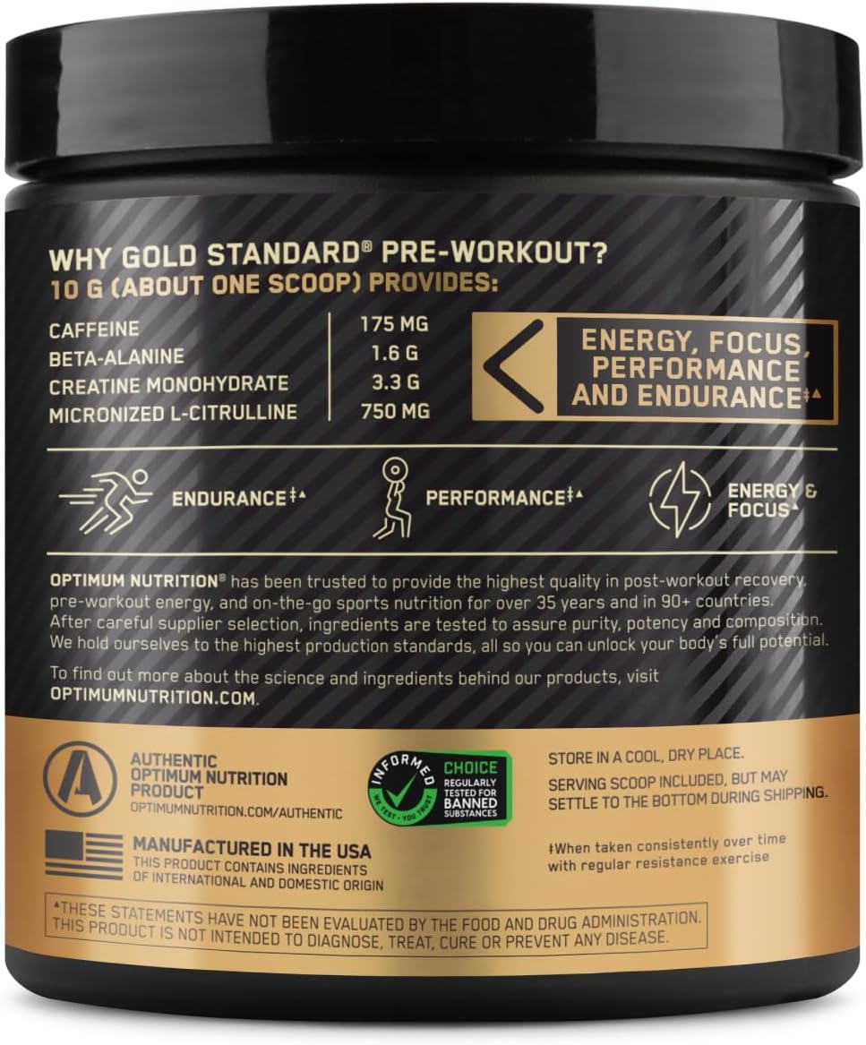 Gold Standard Pre-Workout with Vitamin D, Creatine, Beta-Alanine, Caffeine, Keto Friendly Energy Boost, Blueberry Lemonade, 30 Servings - Espot.com.au