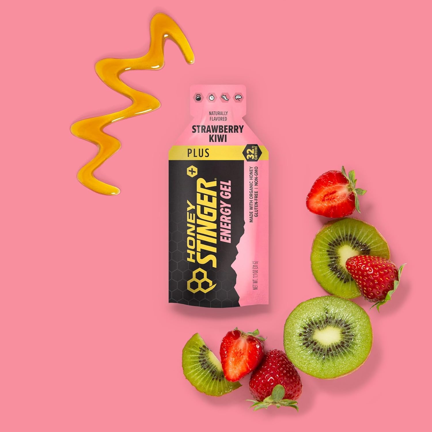 Organic Honey Caffeinated Energy Gel - Strawberry Kiwi Flavor | Gluten Free Sports Nutrition for Exercise, Running, Performance | Pre and Mid Workout Fuel | 24 Pack - Espot.com.au