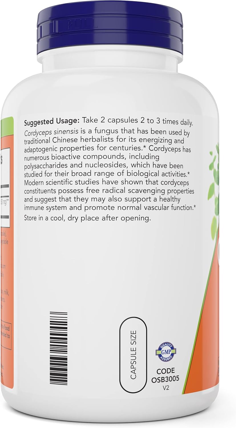 Organic Cordyceps Sinensis Mycelium Mushroom Capsules - 750mg, 200 Veg Caps, Vegan & Non-GMO by NOW Foods - Espot.com.au