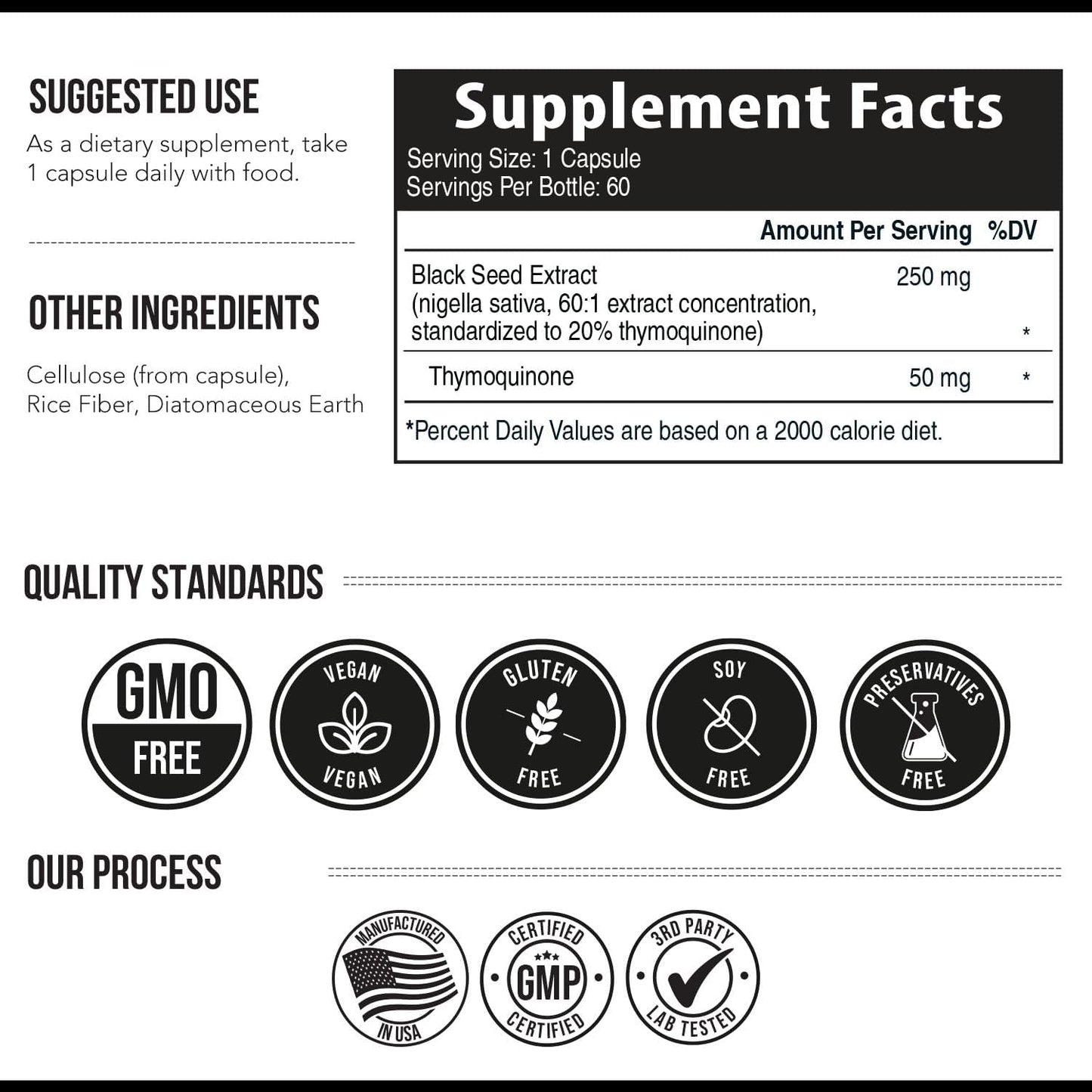 Thymoquinone Black Seed Oil Extract Capsules - 20% Concentration - TQ-Advanced 4X® - 60 Capsules - Nigella Sativa - Vegan - Glass Bottle - Espot.com.au