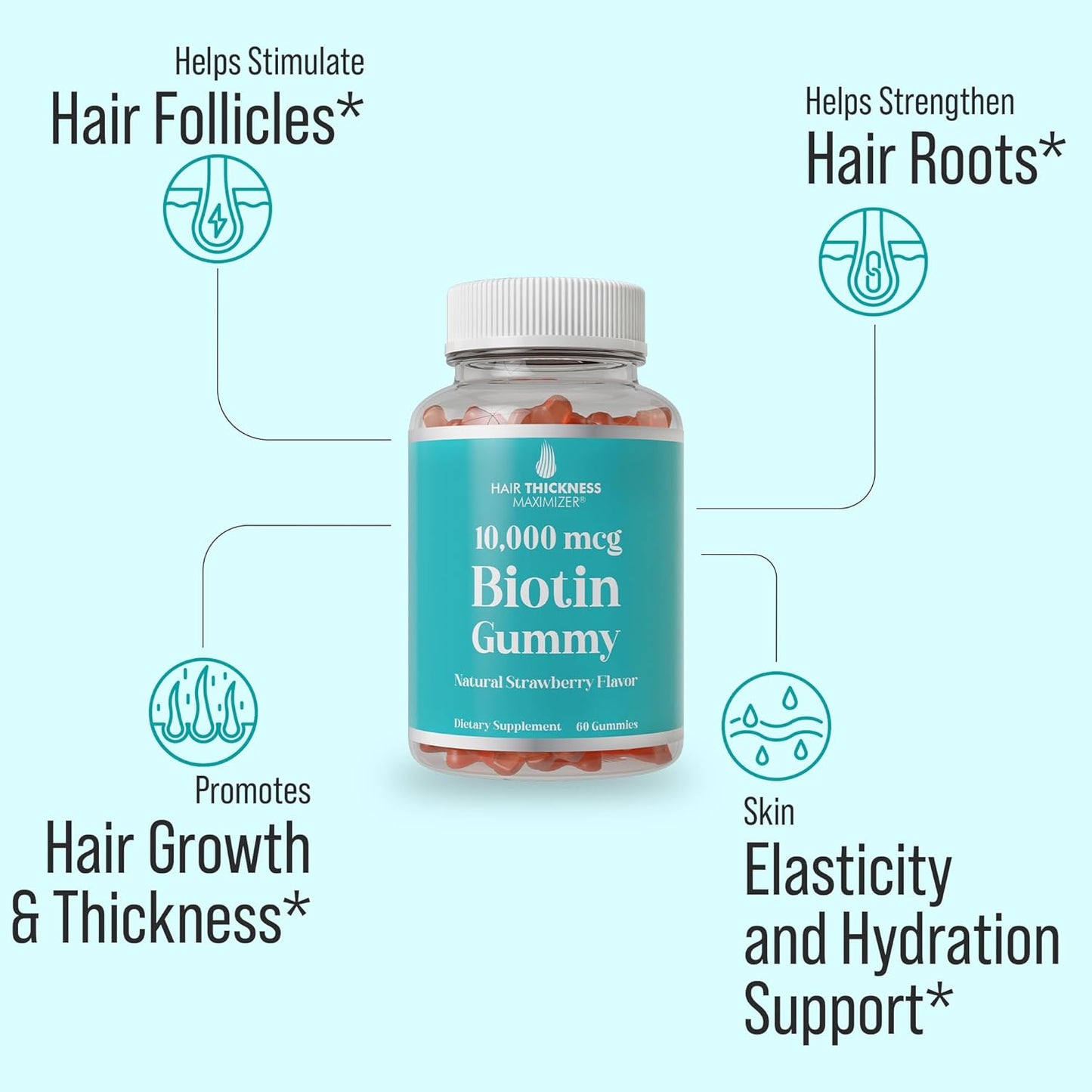 strawberry-flavored-hair-thickness-maximizer-biotin-gummies---10000mcg-vegan-chewables-for-hair-skin-and-nails---supports-growth-and-thickness-radiant-skin---women-and-men-friendly-3