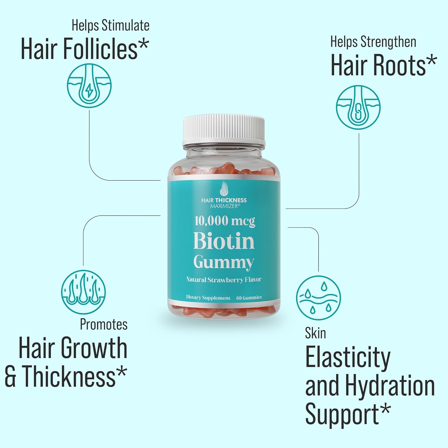 strawberry-flavored-hair-thickness-maximizer-biotin-gummies---10000mcg-vegan-chewables-for-hair-skin-and-nails---supports-growth-and-thickness-radiant-skin---women-and-men-friendly-3