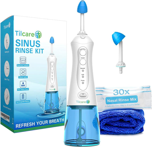 tilcare-electric-neti-pot-for-sinus-allergy-relief---nasal-irrigation-system-with-towel-and-30-salt-packs---cleanse-stuffy-nose-1