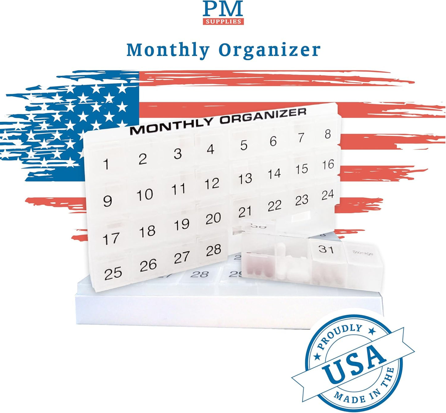 promed-supplies-monthly-pill-organizer-with-31-compartments---1-per-day---includes-tray-and-8-removable-compartments---white-color-2