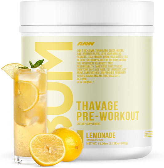 Thavage Raw Preworkout Powder (Lemonade) by Chris Bumstead - Sports Nutrition Supplement for Men & Women - Cbum Pre Workout for Hydration, Focus, Energy - 40 Servings - Espot.com.au