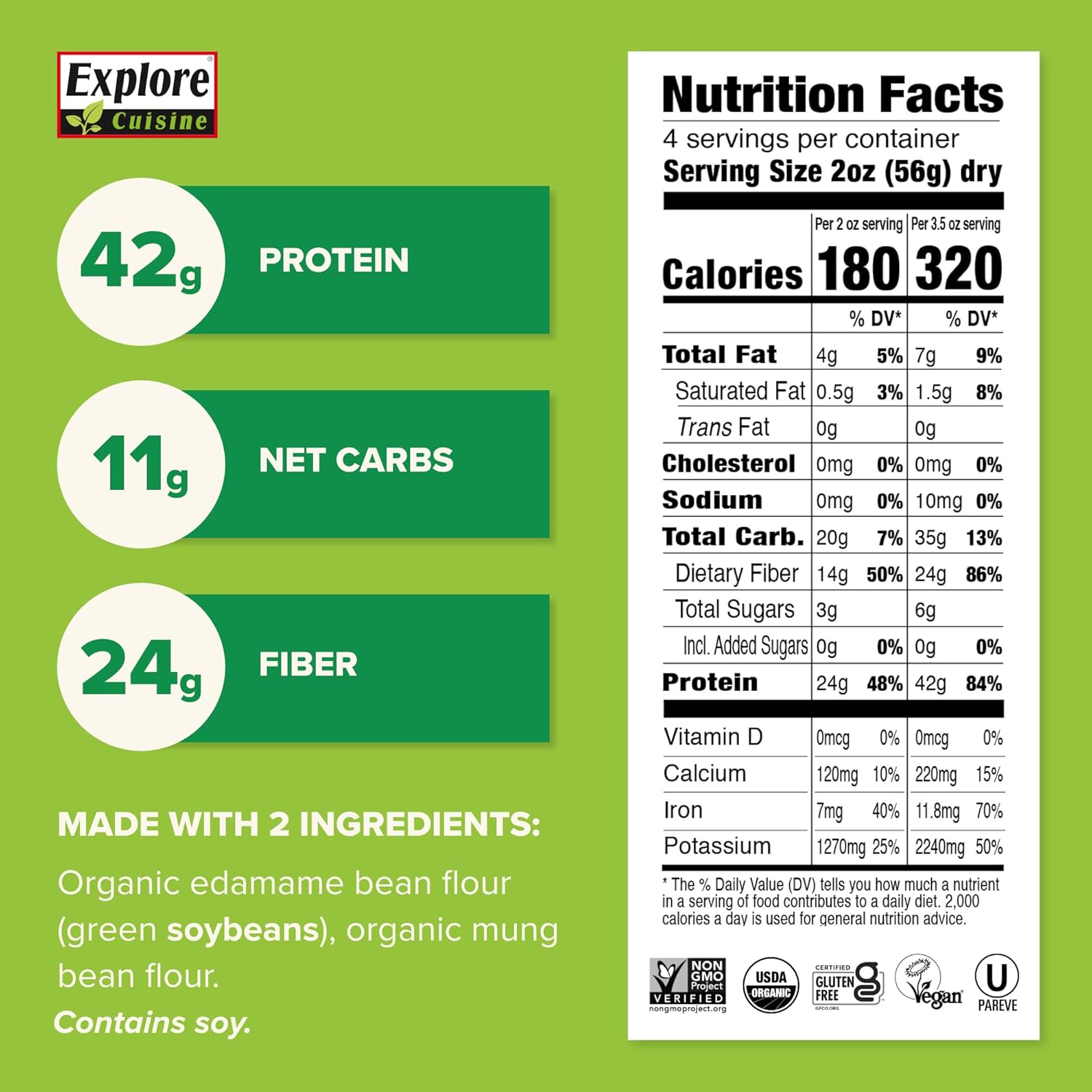 Organic Edamame & Mung Bean Fettuccine - 8 oz - High Protein Plant-Based Pasta - Non-GMO, Gluten Free - Easy to Cook - Espot.com.au