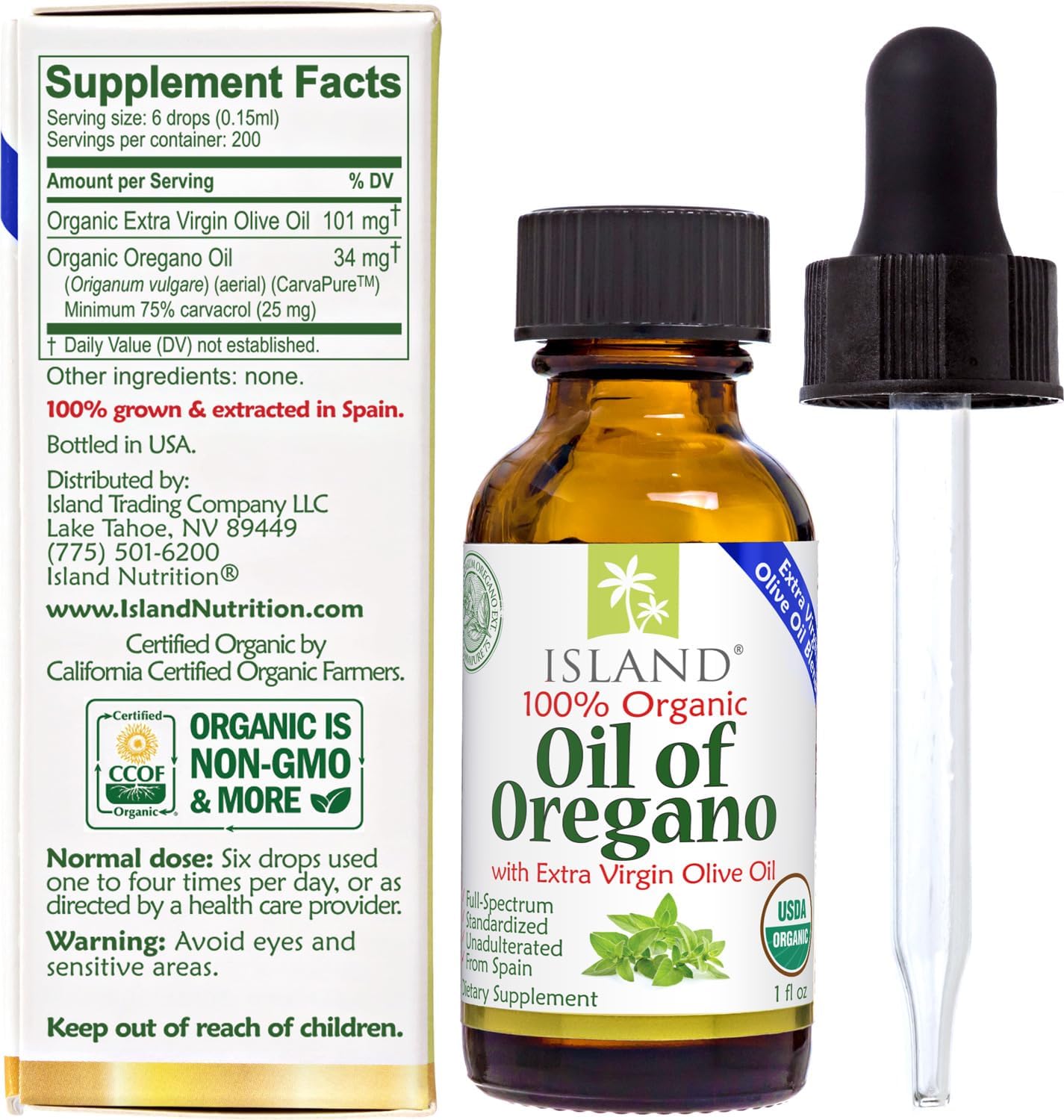 Organic Island Oregano Oil Liquid Drops - 1 fl oz | Spanish-Grown Oregano & Olive Oil Blend | Island Nutrition - Espot.com.au