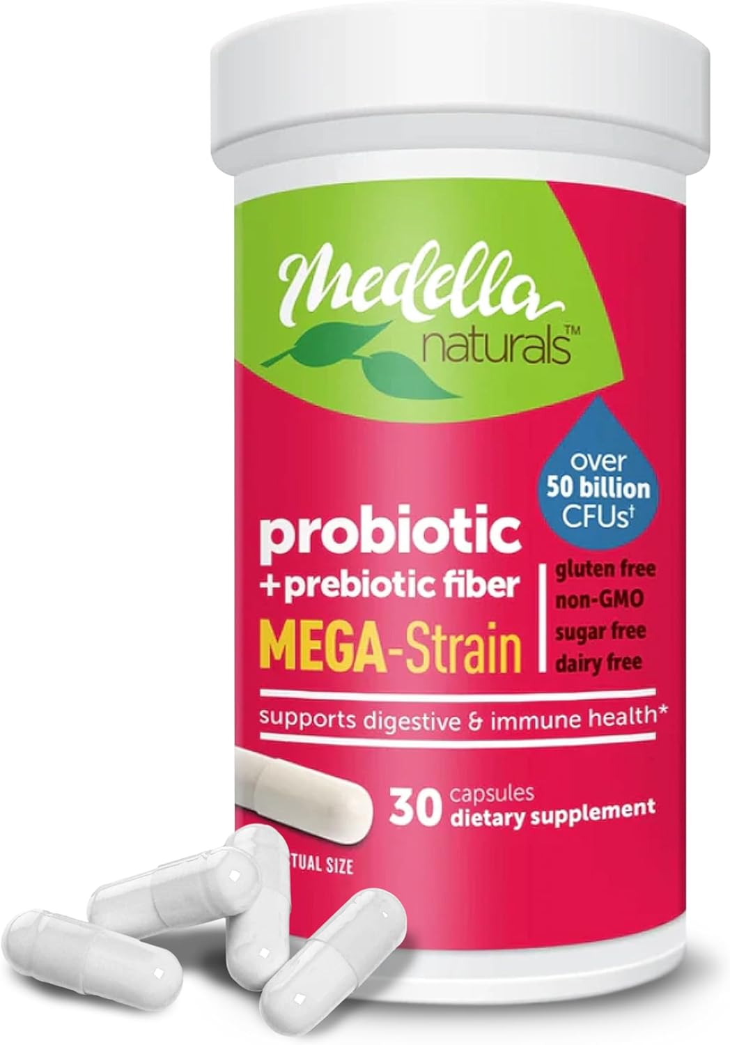 medella-naturals-mega-strain-50-billion-cfu-probiotics-prebiotics---30-caps-for-women-men---promote-digestive-health-and-good-flora---no-refrigeration-needed---lactobacillus-rhamnosus-1