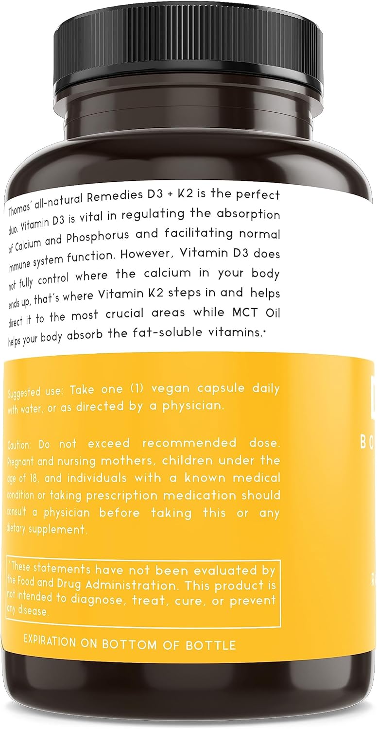 All-Natural D3 + K2 with MCT Oil and Raw Whole Food Blend - 1000 IU D3, Vegan, Made in USA - Supports Heart, Bones & Teeth - Non-GMO - 120ct - Espot.com.au