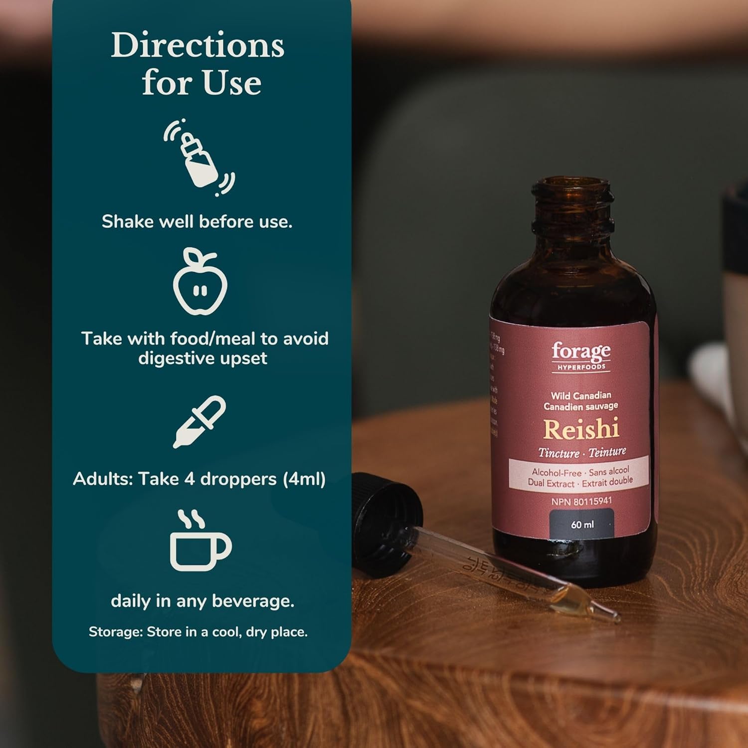 Reishi Mushroom Tincture for Immune Support & Stress Relief - 60 ml Dual Extract, Alcohol-Free Formula by Forage Hyperfoods - Espot.com.au