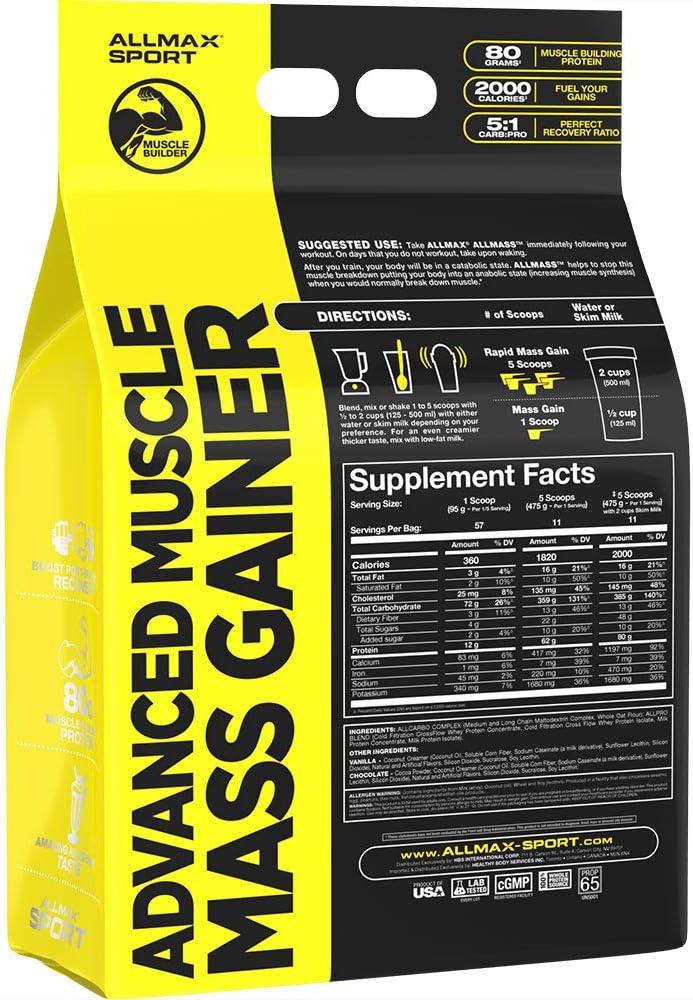 allmax-nutrition-all-mass-advanced-muscle-gainer-chocolate-12-lbs-with-2000-calories-zero-trans-fat-2