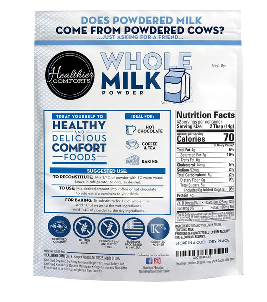 Certified Organic Whole Milk Powder | Kosher, Gluten Free, Non-GMO Dry Milk | Resealable Packaging | Shelf Stable | 21oz - Espot.com.au