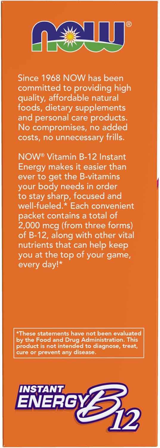NOW Foods Instant Energy B-12 Supplement - 2,000 mcg per Packet - Cellular Energy Boost - 75 Packets
