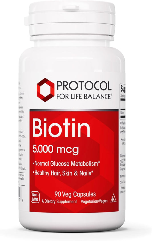 protocol-biotin-5000mcg-capsules---vitamin-b7-supplement-for-hair-skin-nails-support---promotes-carb-metabolism-cell-growth---90-veg-caps---protocol-for-life-balance-1