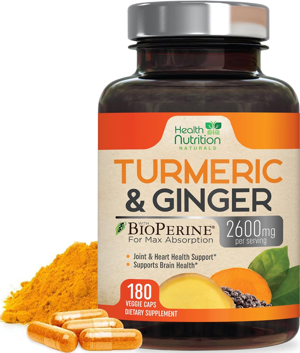180-capsules-turmeric-curcumin-with-bioperine-ginger---2600mg-95-curcuminoids---heart-joint-support---natural-health-nutrition-supplement-1