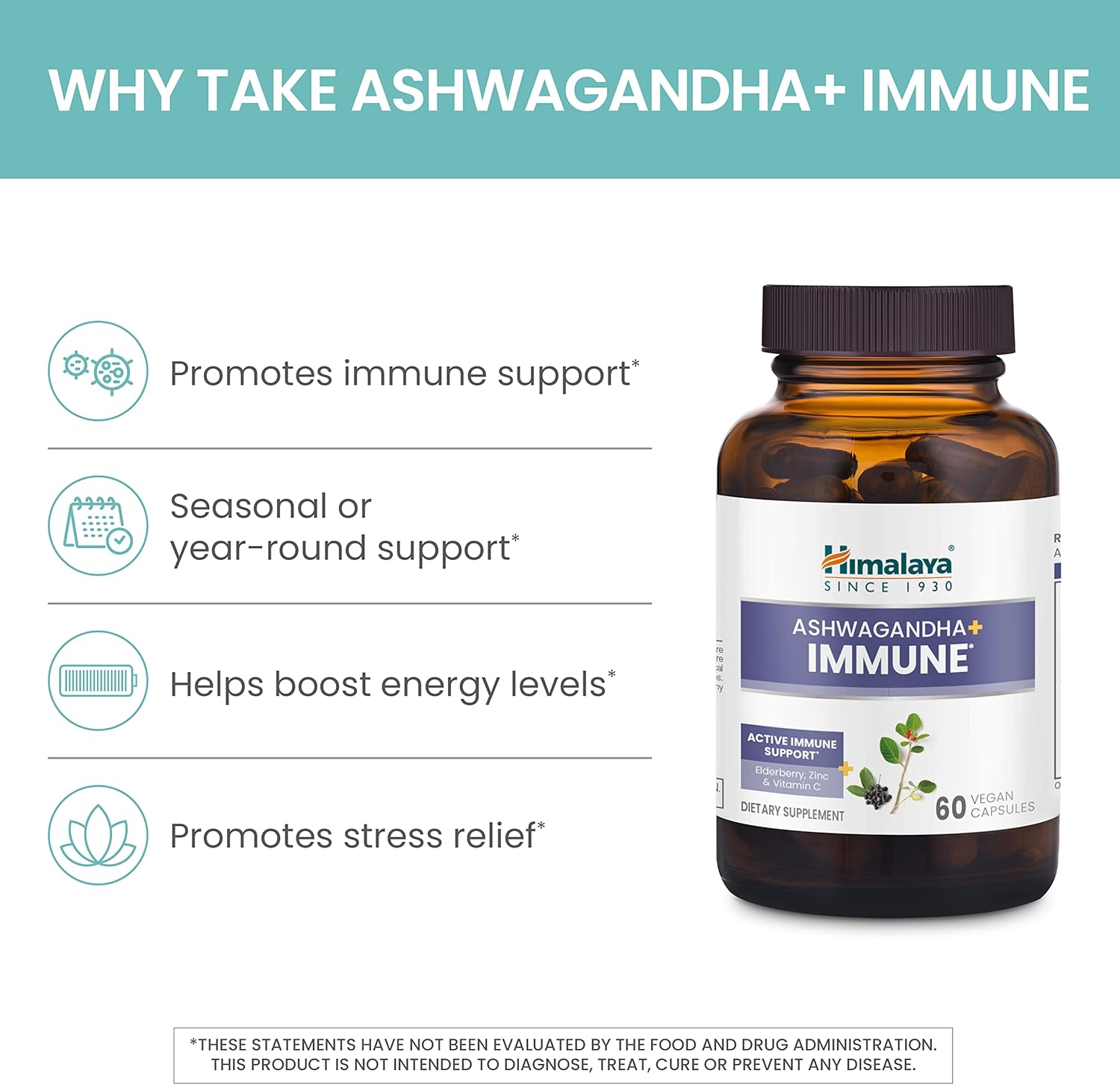 Immune Support Capsules with Ashwagandha, Elderberry, Zinc & Vitamin C - 60 Vegan Capsules, Gluten Free - 1 Month Supply - Espot.com.au