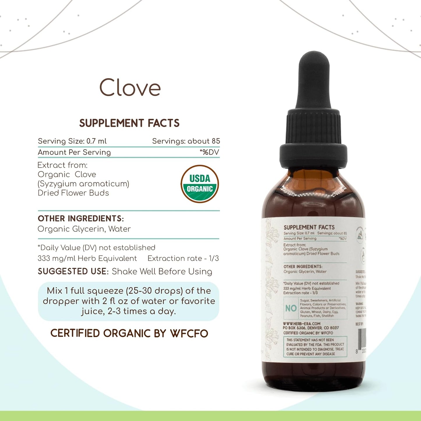 Organic Clove Tincture - Alcohol-Free Herbal Drops for Immune Support - High-Potency USDA Certified Organic Clove Extract - 2 fl oz - Espot.com.au
