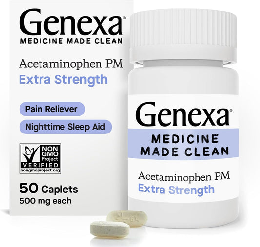 genexa-acetaminophen-pm-extra-strength-caplets---pain-relief-sleep-aid-with-diphenhydramine-hcl-25mg---non-gmo-dye-free-50-ct-1