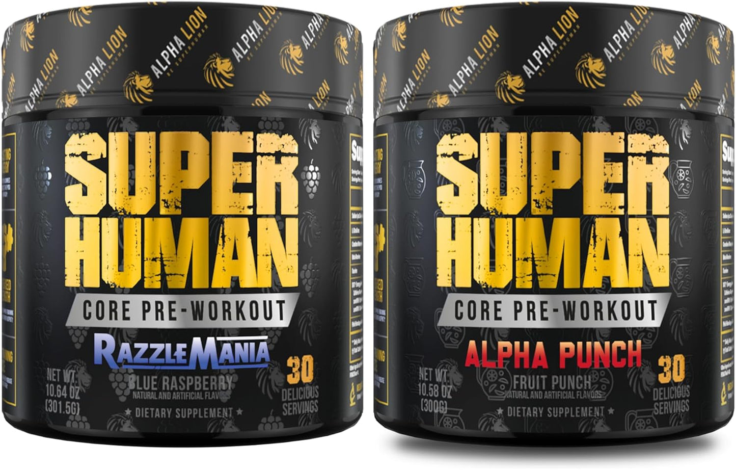Alpha Lion Pre Workout Powder Bundle - Pump & Sustained Energy with Tri-Source Caffeine, Fruit Punch & Blue Raspberry Flavor - 30 Servings - Espot.com.au