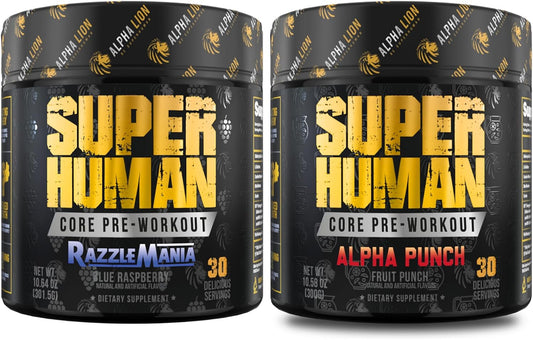 Alpha Lion Pre Workout Powder Bundle - Pump & Sustained Energy with Tri-Source Caffeine, Fruit Punch & Blue Raspberry Flavor - 30 Servings - Espot.com.au